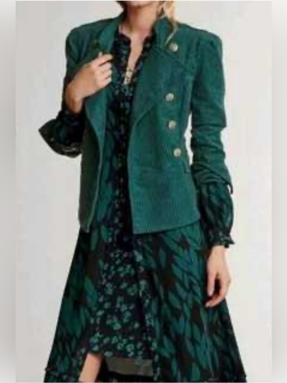 Cabi Lennon Green Corduroy Jacket Military Equestrian Blazer Academia Medium